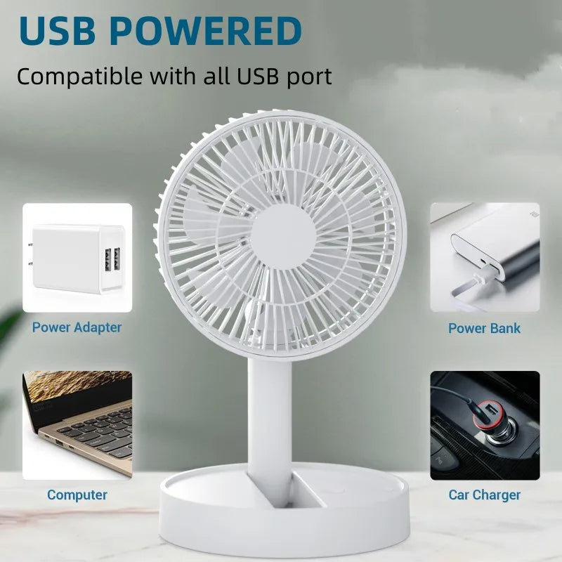 USB Foldable Fan with 4 Speeds ＆ Timing,Battery Operated Mini Fan for Bedroom