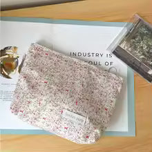 Korean Floral Cosmetic Bag Cotton Fabric Makeup Organizer Bags Women Portable Cosmetic Storage Pouch Zipper Beauty Case Clutches