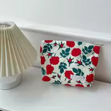 Korean Floral Cosmetic Bag Cotton Fabric Makeup Organizer Bags Women Portable Cosmetic Storage Pouch Zipper Beauty Case Clutches