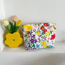 Korean Floral Cosmetic Bag Cotton Fabric Makeup Organizer Bags Women Portable Cosmetic Storage Pouch Zipper Beauty Case Clutches