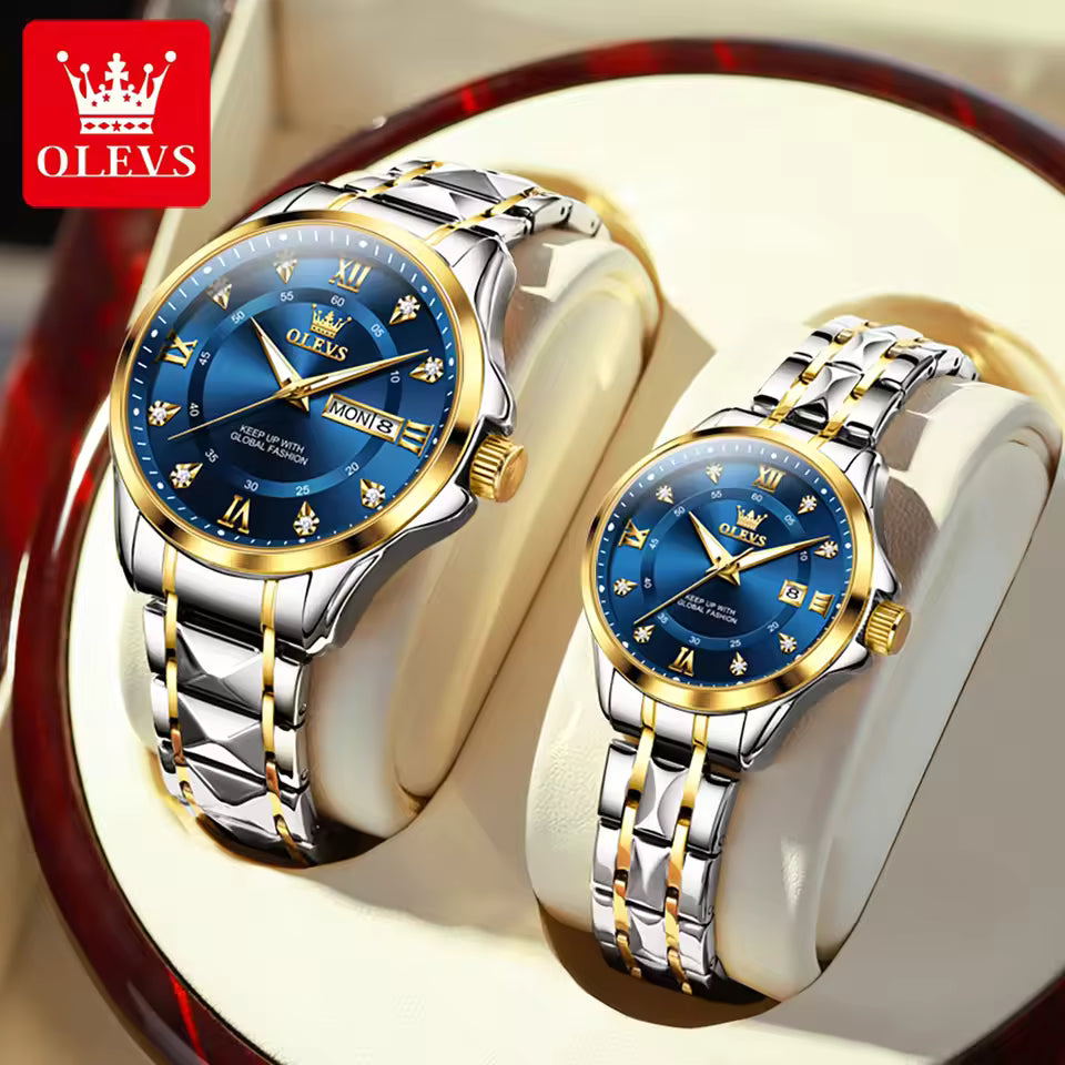 OLEVS 2906 Fashion Date Quartz Couple Watches Diamond