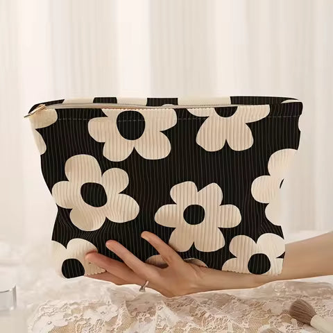 Korean Floral Cosmetic Bag Cotton Fabric Makeup Organizer Bags Women Portable Cosmetic Storage Pouch Zipper Beauty Case Clutches