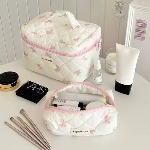 Korean Floral Cosmetic Bag Cotton Fabric Makeup Organizer Bags Women Portable Cosmetic Storage Pouch Zipper Beauty Case Clutches