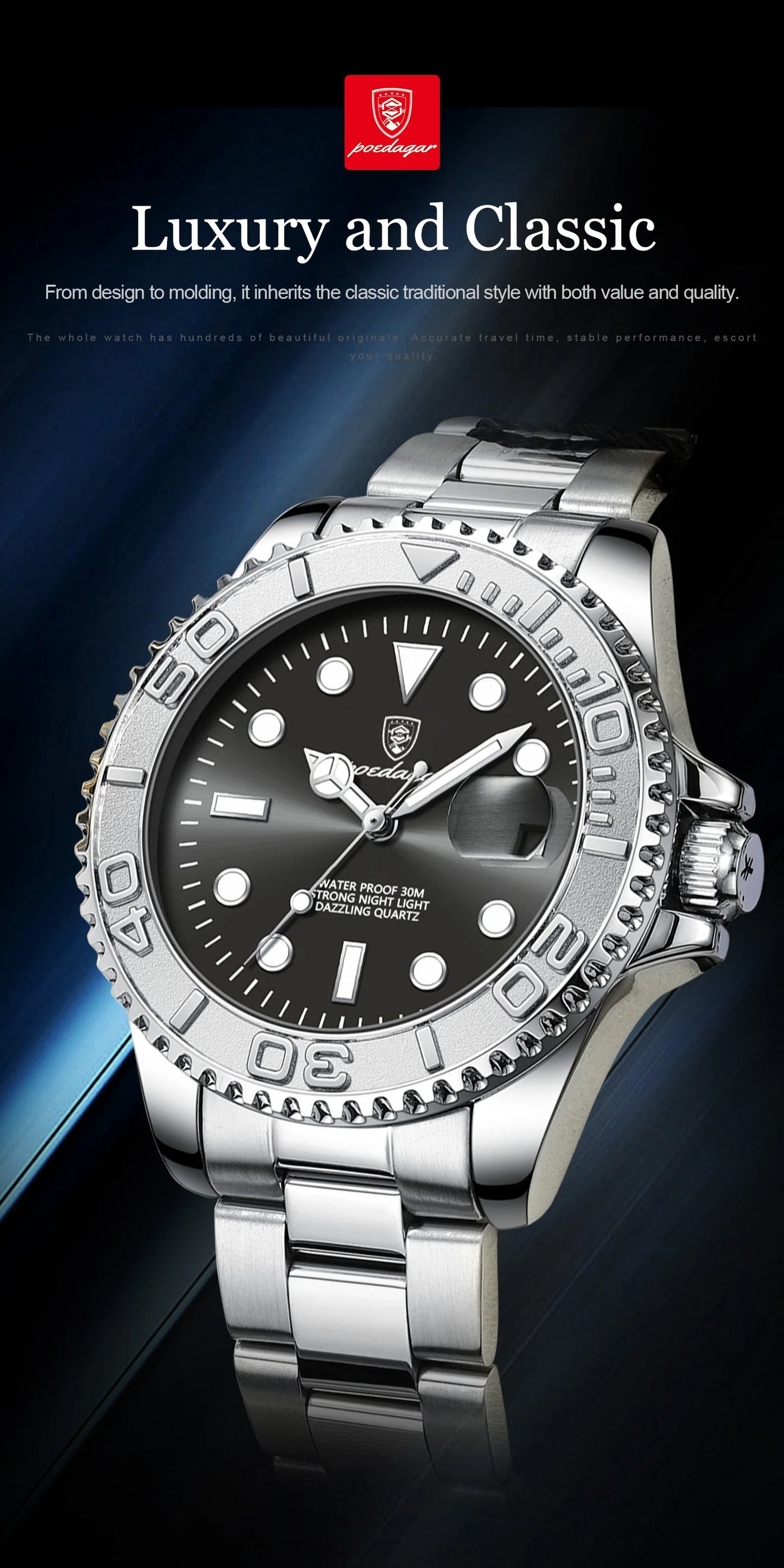 POEDAGAR Luxury Men Watch Business Quartz