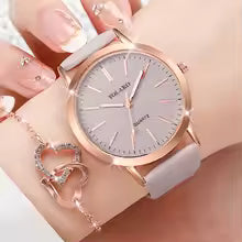 Women Leather Band Quartz Watch and Lover Heart