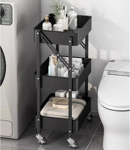 3-Tier Foldable Stainless Steel Rolling Cart